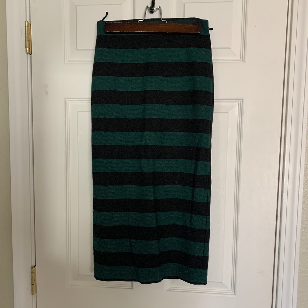 MNG Green/Black stripe pencil skirt